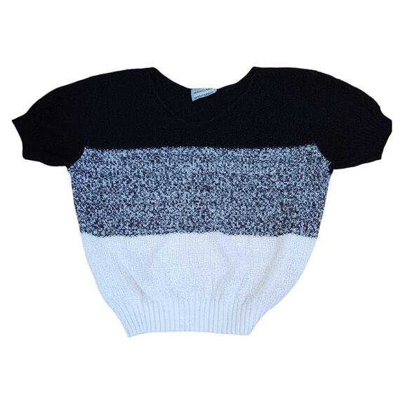 Vtg 80's Authentic Renaissance Black and White Short Sleeve Sweater W- SZ MED - Picture 1 of 3